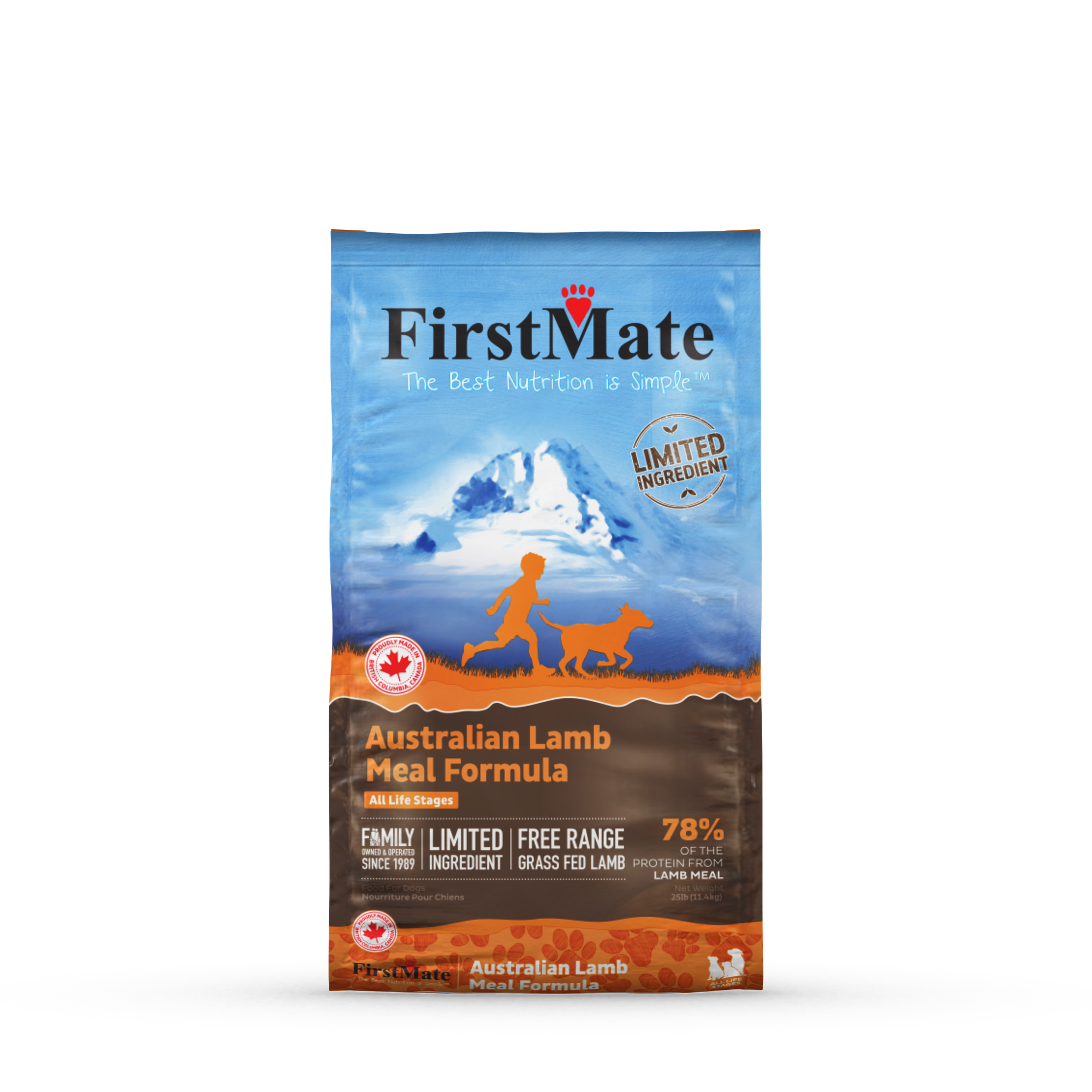 The front of a bag of FirstMate Australian Lamb
