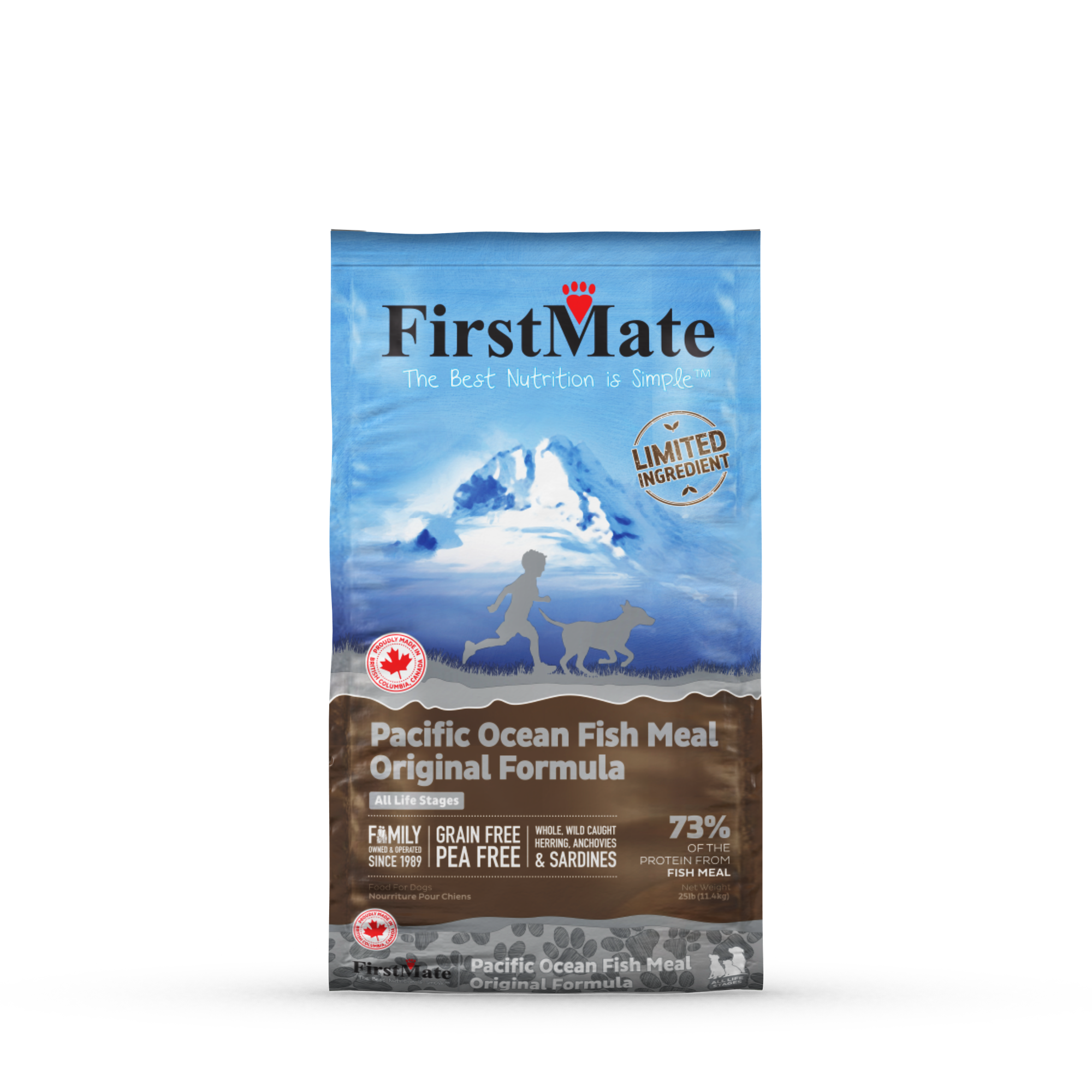 The front of a bag of FirstMate Pacific Ocean Fish Original
